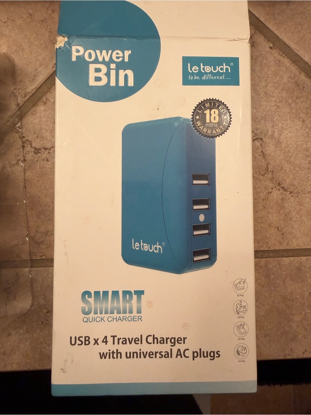 Le Touch USB x 4 Travel Charger with universal AC Plugs Travel Adapter Kit